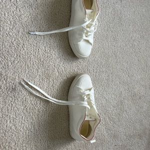 Vivaia Collection machine washable white and pink sneakers. Washed once